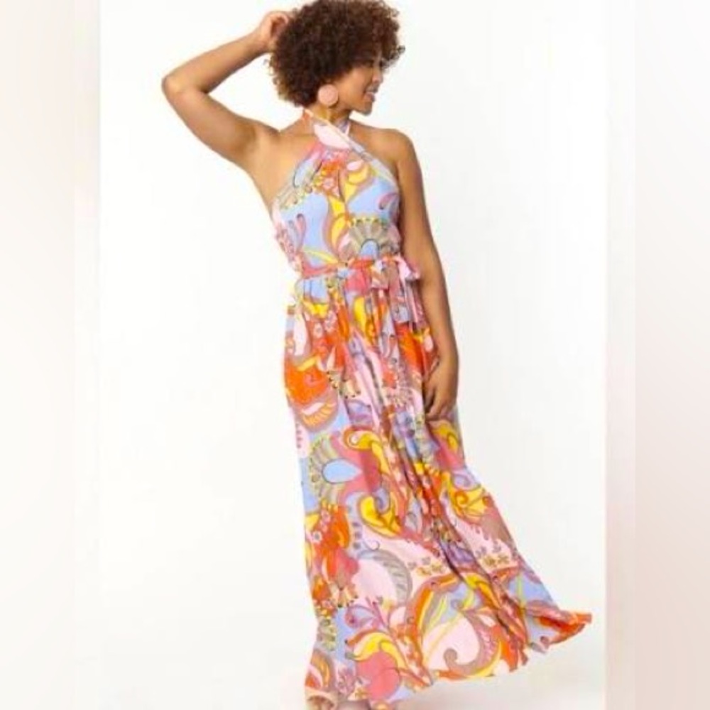 Unique Vintage Smak Parlour Summer Paisley Halter Dress - XL